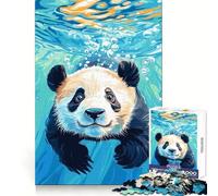 Illustration d'un Panda nageant sous l'eau Puzzle de 1000 pièces pour Adultes Jeu de logique Clair et Amusant Découpe Parfaite Cadeau élégant (50x75cm)