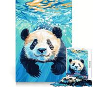 Illustration d'un Panda nageant sous l'eau Puzzle de 1000 pièces pour Adultes Jeu de logique Fine Silencieux et Amusant Bords Nets Cadeau mémorable (38x26cm)