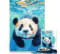 Illustration d'un Panda nageant sous l'eau Puzzle de 1000 pièces pour Adultes Jeu de logique Fine Silencieux et Amusant Bords Nets Cadeau mémorable (38x26cm)