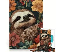 Illustration d'un Paresseux entouré de Fleurs Puzzle de 1000 pièces pour Adultes Soulagement du Stress Découpe précise Cadeau du Père Noël 38x26cm