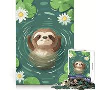 Illustration d'un Paresseux nageant dans Un étang aux nénuphars Puzzle de 1000 pièces pour Adultes Jeu Intelligent et Silencieux Découpe précise Cadeau Original 50x75cm