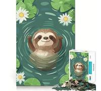 Illustration d'un Paresseux nageant dans Un étang aux nénuphars Puzzle de 1000 pièces pour Adultes Jeu Intelligent et Silencieux Découpe précise Cadeau Original 50x75cm