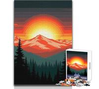 Illustration d'un Paysage de forêt au Coucher du Soleil en Montagne Puzzle de 1000 pièces,Jeu d'apprentissage pour développer sa motricité Fine pour des Moments de Bonheur 38x52cm
