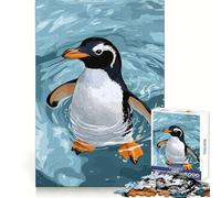 Illustration d'un Pingouin nageant dans l'eau Bleue Puzzle de 1000 pièces pour Adultes et Adolescents Jeu Anti-Stress Idée Cadeau Originale (50x75cm)
