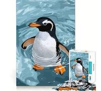 Illustration d'un Pingouin nageant dans l'eau Bleue Puzzle de 1000 pièces pour Adultes et Adolescents Jeu Anti-Stress Idée Cadeau Originale (50x75cm)