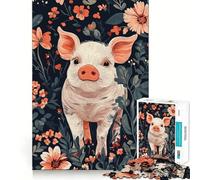 Illustration d'un porcelet dans Un Jardin Fleuri Puzzle de 1000 pièces pour Adultes et Adolescents Se remémorer, se détendre, s'évader Découpe Lisse Cadeau touchant (50x75cm)