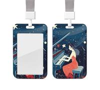 Illustration d'un porte-badge d'identification jouant du piano, clip rétractable, porte-cartes en plastique étanche avec cordon de protection, étui pour badge de travail, porte-badge nominatif à enrou