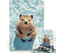 Illustration d'un Quokka Nageur Puzzle de 1000 pièces pour Adultes Jeu de réflexion Loisirs d'intérieur Bords précis Objet de Collection 38x52cm