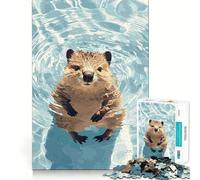 Illustration d'un Quokka Nageur Puzzle de 1000 pièces pour Adultes Jeu de réflexion Loisirs d'intérieur Bords précis Objet de Collection 38x52cm