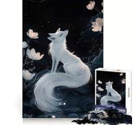 Illustration d'un Renard Blanc et de Fleurs de Lotus Puzzle de 1000 pièces pour Adolescents Développe la mémoire et Offre Une évasion reposante Bords Nets Cadeau de Noël Chaleureux (38x26cm)