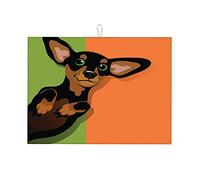 Illustration d'un teckel joyeux et joueur, tapis de séchage artistique, tapis de cuisine blanc résistant à la chaleur, petit format 40 x 45 cm