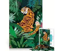 Illustration d'un Tigre dans la Jungle Puzzle de 1000 pièces pour Adultes Jeu de réflexion Amusant et décontracté Découpe de précision Cadeau Artistique 38x26cm