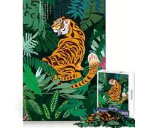 Illustration d'un Tigre dans la Jungle Puzzle de 1000 pièces pour Adultes Jeu de réflexion Amusant et décontracté Découpe de précision Cadeau Artistique 38x26cm
