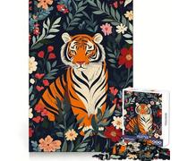 Illustration d'un Tigre dans Un Jardin Fleuri Puzzle de 1000 pièces pour Adolescents, défi cérébral, Jeu à Partager, découpe Nette, Surprise chaleureuse 38x52cm