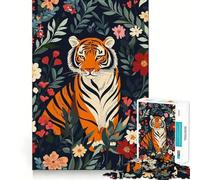 Illustration d'un Tigre dans Un Jardin Fleuri Puzzle de 1000 pièces pour Adultes Jeu de réflexion Amusant et décontracté Découpe de précision Cadeau Artistique 38x26cm