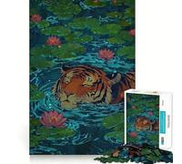 Illustration d'un Tigre nageant dans Un étang aux nénuphars Puzzle de 1000 pièces pour Adultes, Jeu Intelligent et Anti-Stress, Motif à Assembler, Surprise de Noël 38x52cm