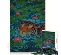 Illustration d'un Tigre nageant dans Un étang aux nénuphars Puzzle de 1000 pièces pour Adultes, Jeu Intelligent et Anti-Stress, Motif à Assembler, Surprise de Noël 38x52cm