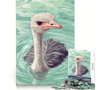 Illustration d'une Autruche nageant dans l'eau Puzzle de 1000 pièces pour Adultes Jeu de réflexion et de Loisirs Qualité supérieure Joli présent (38x26cm)