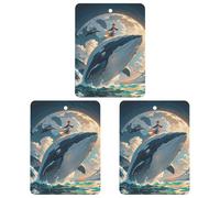 Illustration d'une baleine désodorisant pour voiture, 3 pièces carrées à suspendre, cartes parfumées durables pour voiture, maison, bureau, style noir