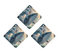 Illustration d'une baleine - Lot de 3 désodorisants à suspendre en forme de losange pour voiture, maison, bureau - Style noir