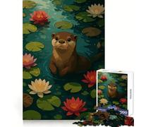 Illustration d'une Loutre dans Un étang de nénuphars Puzzle de 1000 pièces pour Adultes, défi intellectuel, Jeu de société Amusant et de qualité, Cadeau Exquis (38x26cm)