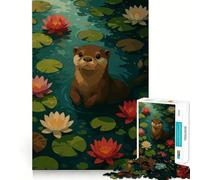 Illustration d'une Loutre dans Un étang de nénuphars Puzzle de 1000 pièces pour Adultes, défi intellectuel, Jeu de société Amusant et de qualité, Cadeau Exquis (38x26cm)