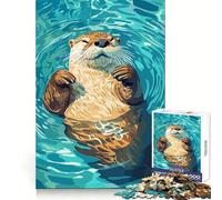 Illustration d'une Loutre se Relaxant dans l'eau Puzzle de 1000 pièces pour Adolescents Stimule la mémoire, apaisement et évasion Motif à Assembler Surprise chaleureuse (50x75cm)