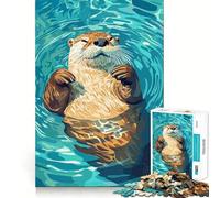 Illustration d'une Loutre se Relaxant dans l'eau Puzzle de 1000 pièces pour Adolescents Stimule la mémoire, apaisement et évasion Motif à Assembler Surprise chaleureuse (50x75cm)