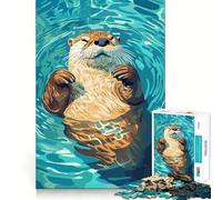 Illustration d'une Loutre se Relaxant dans l'eau Puzzle de 1000 pièces pour Adultes Jeu de réflexion Intelligent Activité à la Maison Découpe Lisse Surprise de Noël (38x26cm)