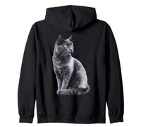 Illustration féline élégante Chat Bleu Russe Sweat à Capuche