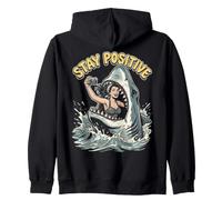 Illustration Femme audacieuse Requin Vagues Océan Selfie Sweat à Capuche