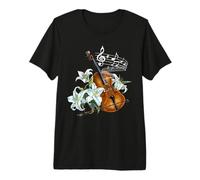 Illustration Florale pour Violon avec lys Blancs et Notes de Musique T-Shirt Haut de Gamme