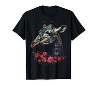 Illustration girafe - Fleurs Roses Animal Art Girafe T-Shirt