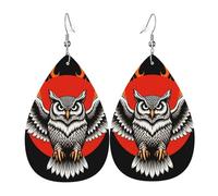 Illustration Gothique D'Un Hibou Flamboyant Avec Un Soleil Rouge Boucle D'Oreille Légères Boucles D'Oreilles En Cuir Double Face Pendantes D'Oreille Pour Décorations Femme