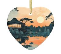 Illustration japonaise Cœur à motifs, décoration de Noël exquise en céramique Décoration de table 7,4 cm Idéal pour les rebords de fenêtre et les cheminées.