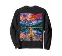 Illustration Labrador Jaune Assis sur Un Quai à la Montagne Sweatshirt