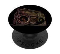 Illustration linéaire Vintage Boombox | Musique rétro | Radio Ca PopSockets PopGrip Adhésif