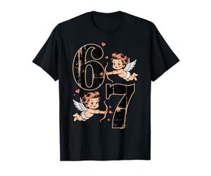 Illustration Mignonne de Cupidon avec Chiffres Vintage Six Sept T-Shirt