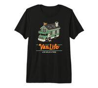 Illustration Mini Maison Roulante Chat Ours Voyageur T-Shirt Haut de Gamme