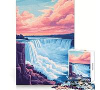 Illustration Minimaliste Pastel d'un Coucher de Soleil sur Les Chutes du Niagara Puzzle de 1000 pièces pour Adolescents,Exercice Mental,détente et Divertissement pour Les fêtes (38x26cm)