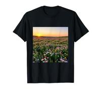 Illustration Nature Paysage de Fleurs Sauvages Prairie Lever du Soleil T-Shirt