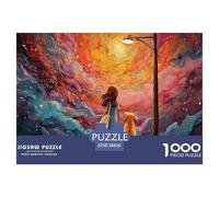 Illustration of an Asian Girl 1000 Pièces Carton Premium Coffret De Puzzles Whimsical Stargazing Girl Stimulant Et Éducatif Jeu Créatif Puzzles As Birthday Gifts 38x26cm/1000pcs