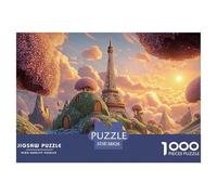 Illustration of The Eiffel Tower 1000 Pcs Carton Premium Coffret De Puzzles Hilltop Fairytale Palace Stimulant Et Éducatif Défi Unique Puzzles As Birthday Gifts 38x26cm/1000pcs
