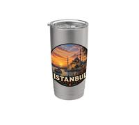 Illustration panoramique du Bosphore d'Istanbul Coucher de soleil Gobelet isotherme en acier inoxydable double paroi