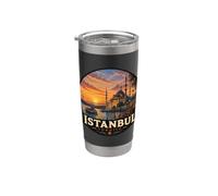 Illustration panoramique du Bosphore d'Istanbul Coucher de soleil Gobelet isotherme en acier inoxydable double paroi
