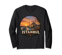 Illustration panoramique du Bosphore d'Istanbul Coucher de Soleil Manche Longue