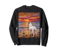 Illustration Pit Bull sur Un Coucher de Soleil sur la Plage d'été Sweatshirt