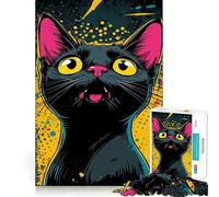 Illustration Pop Art d'un Chat Noir Puzzle de 1000 pièces pour Adultes Jeu de réflexion Joie familiale Découpe de précision Joli Cadeau (38x26cm)