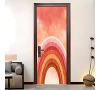 Illustration Rainbow à L'Aquarelle 3D Portephoto Stickers, Amovible éTanche PVC Auto-adhésif Autocollants Porte, Tons Chauds Porte Muraux Auto-adhésif Stickers pour Décoration Intérieure 73x205 cm