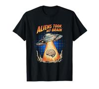 Illustration rétro Aliens Took My Brain UFO Abduction T-Shirt
